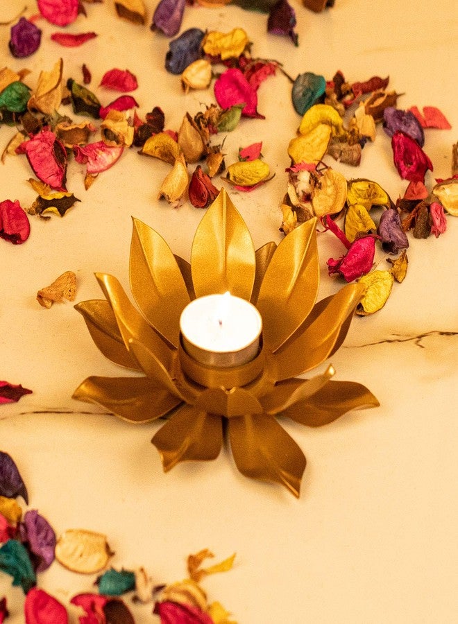 حامل شموع على شكل زهرة اللوتس من كاميري بازار مع شمعة صغيرة لتزيين ديوالي (عبوة من قطعتين) حامل شموع، حامل شموع، حامل شموع على شكل زهرة اللوتس، زينة، هدية - Image 2